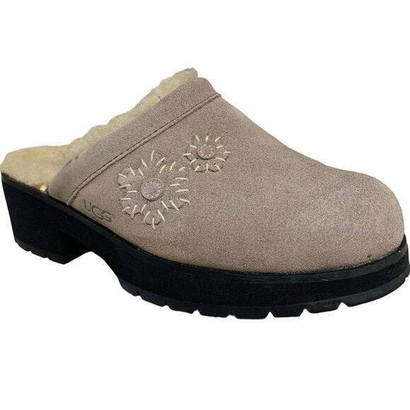Ugg Solvang Platform Lug Sole Suede Shearling Mule Tan Size 8 - Picture 1 of 9